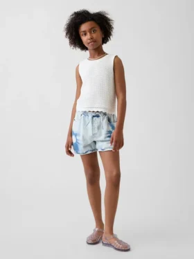 Kinder-Shorts aus Denim mit hoher Leibhöhe und Tie-Dye-Optik