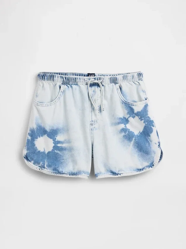 Kinder-Shorts aus Denim mit hoher Leibhöhe und Tie-Dye-Optik