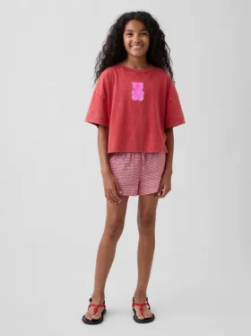 Kinder-Shorts aus Leinen-Baumwolle mit Gingham-Muster