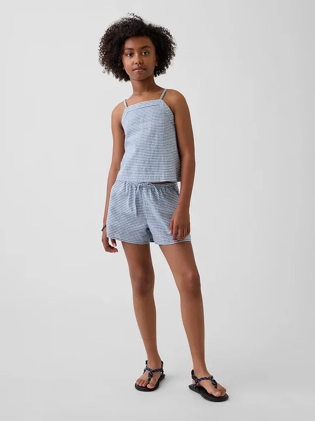 Kinder-Shorts aus Leinen-Baumwolle mit Gingham-Muster