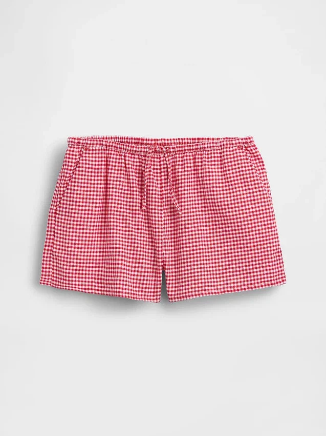 Kinder-Shorts aus Leinen-Baumwolle mit Gingham-Muster
