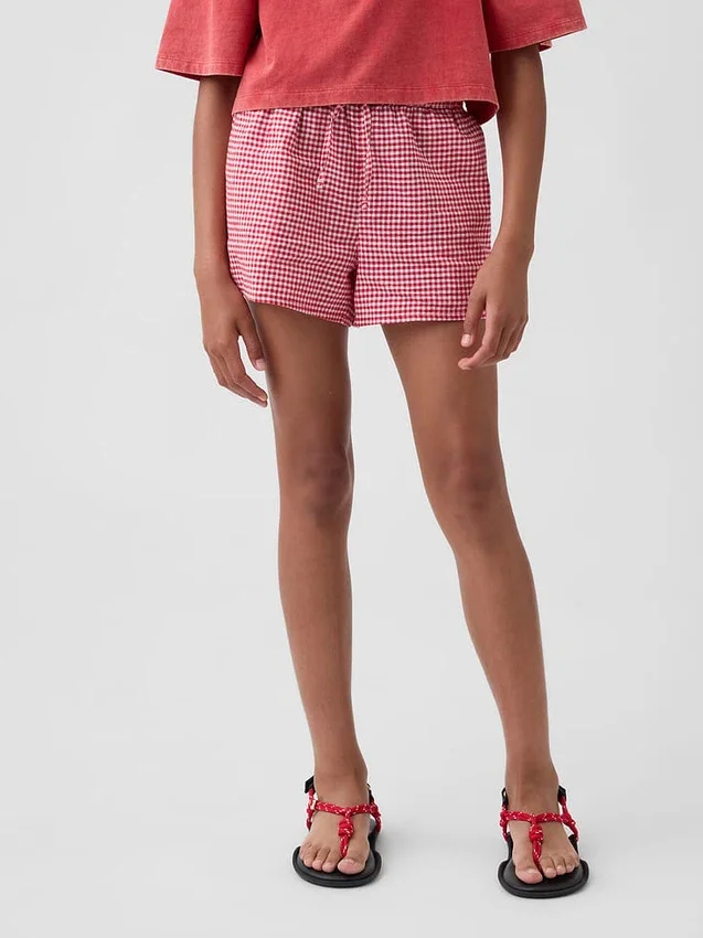 Kinder-Shorts aus Leinen-Baumwolle mit Gingham-Muster