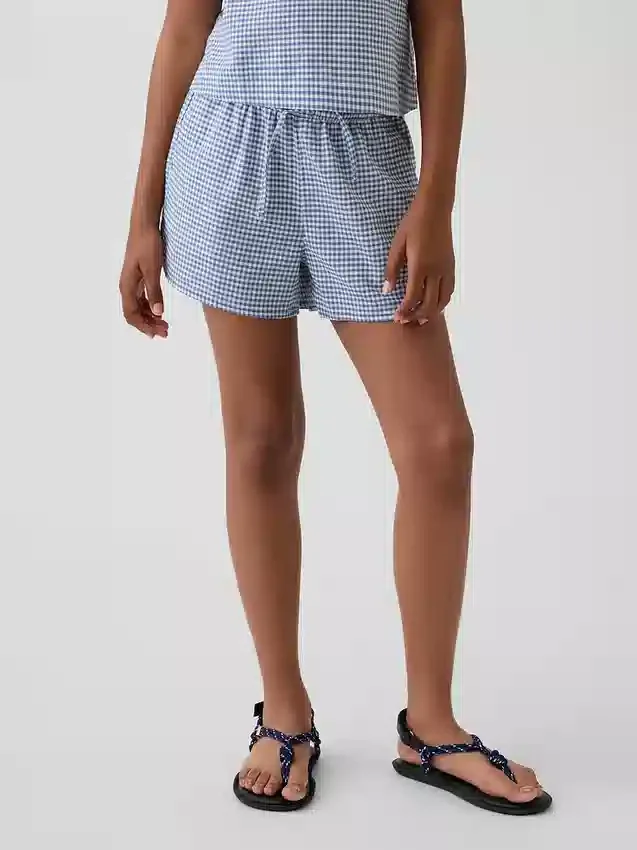 Kinder-Shorts aus Leinen-Baumwolle mit Gingham-Muster