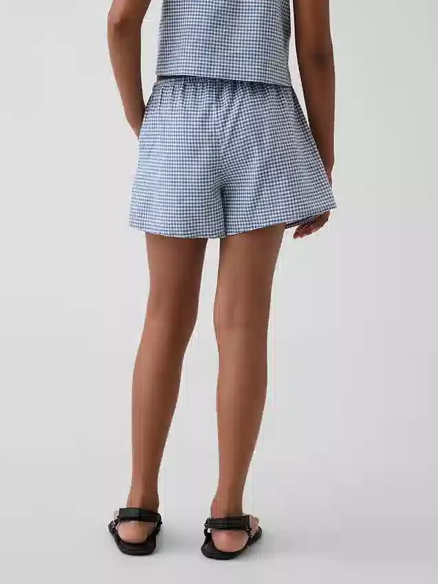 Kinder-Shorts aus Leinen-Baumwolle mit Gingham-Muster