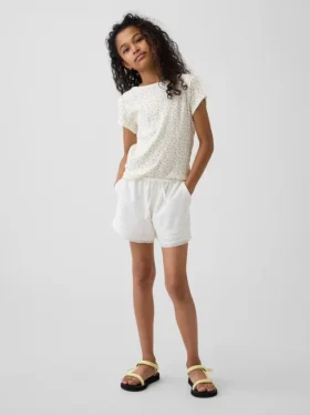 Kinder-Shorts aus Leinen-Baumwolle mit Spitzenbesatz