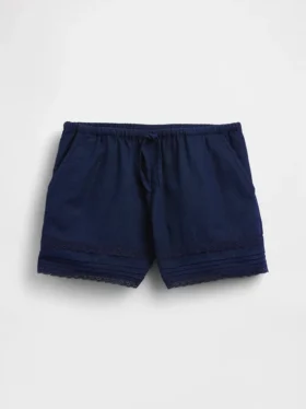 Kinder-Shorts aus Leinen-Baumwolle mit Spitzenbesatz