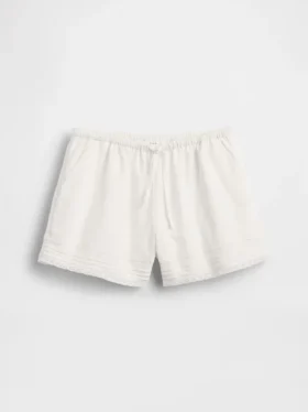 Kinder-Shorts aus Leinen-Baumwolle mit Spitzenbesatz