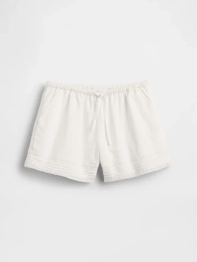 Kinder-Shorts aus Leinen-Baumwolle mit Spitzenbesatz