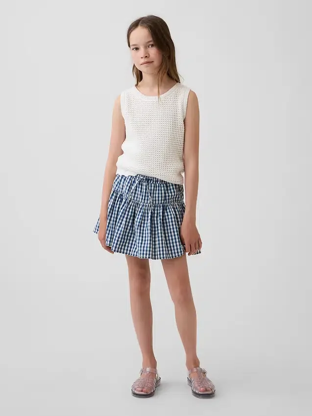 Kinder-Skort aus Gingham-Denim mit Stufenschnitt