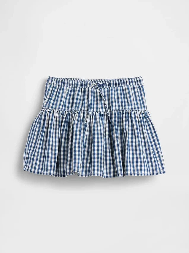 Kinder-Skort aus Gingham-Denim mit Stufenschnitt