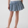 Kinder-Skort aus Gingham-Denim mit Stufenschnitt