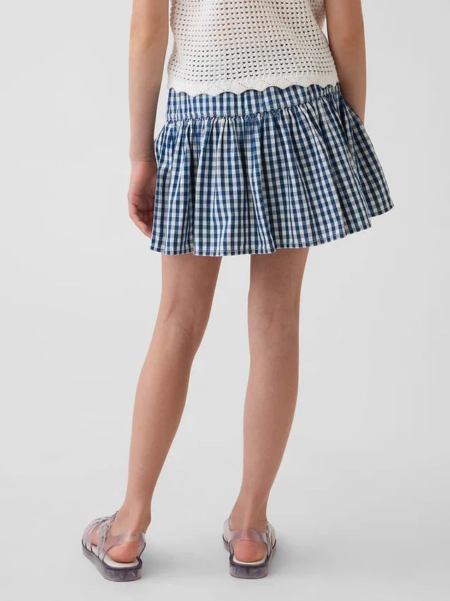 Kinder-Skort aus Gingham-Denim mit Stufenschnitt