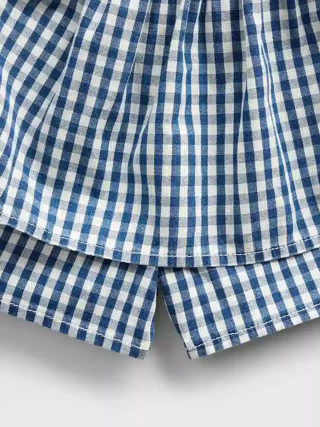 Kinder-Skort aus Gingham-Denim mit Stufenschnitt