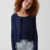 Kinder-Strickjacke aus Baumwolle mit Pointelle-Rippmuster