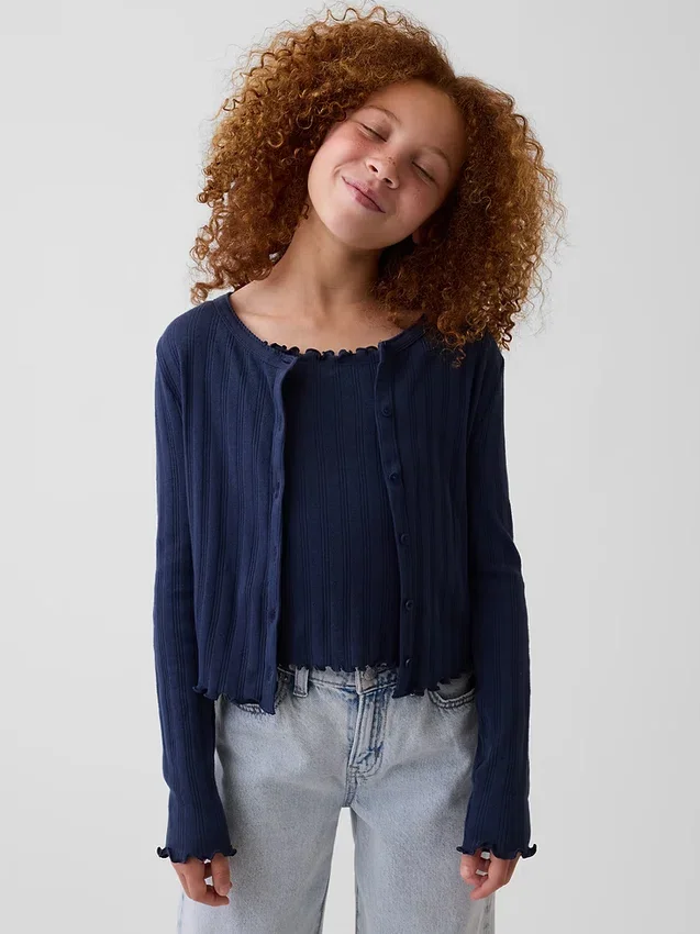 Kinder-Strickjacke aus Baumwolle mit Pointelle-Rippmuster