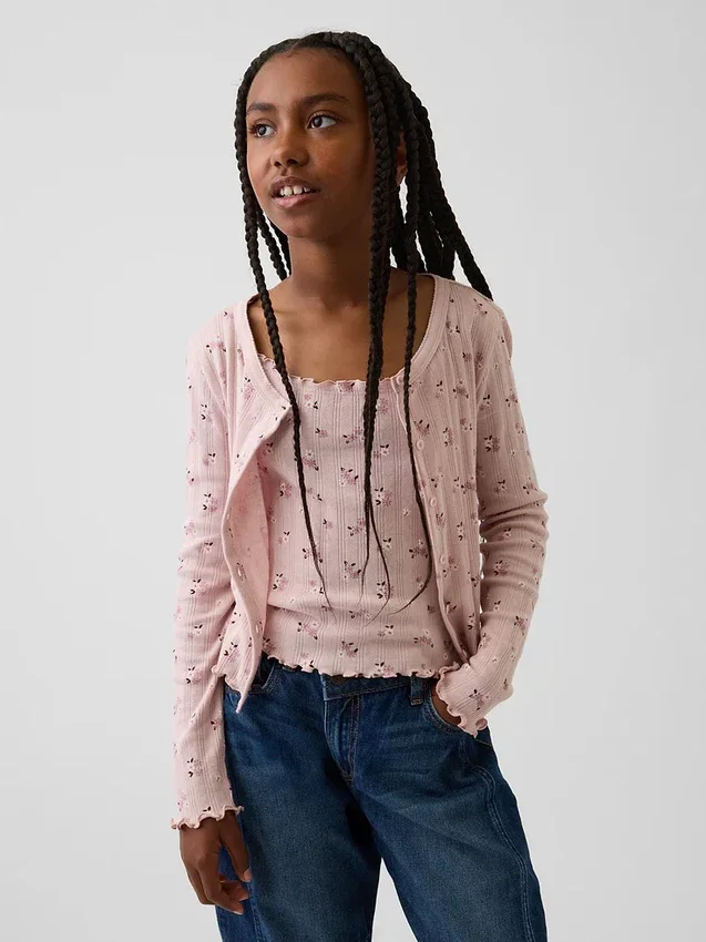 Kinder-Strickjacke aus Baumwolle mit Pointelle-Rippmuster