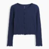 Kinder-Strickjacke aus Baumwolle mit Pointelle-Rippmuster