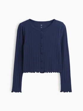 Kinder-Strickjacke aus Baumwolle mit Pointelle-Rippmuster