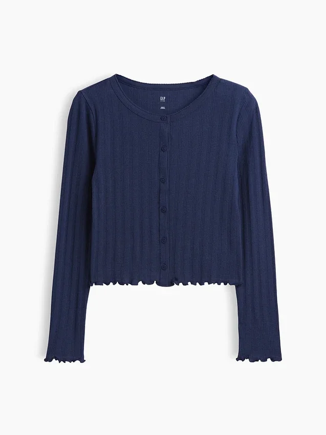 Kinder-Strickjacke aus Baumwolle mit Pointelle-Rippmuster