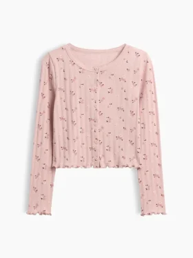 Kinder-Strickjacke aus Baumwolle mit Pointelle-Rippmuster