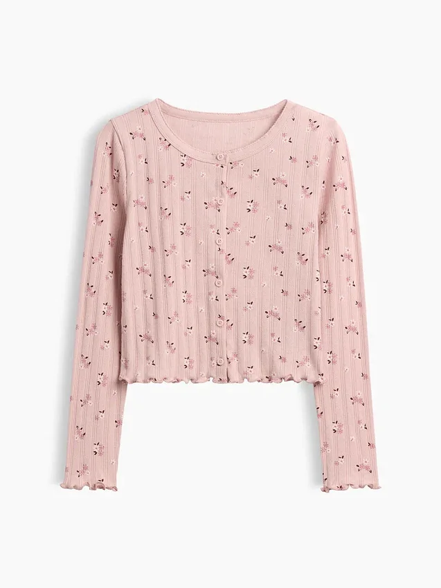 Kinder-Strickjacke aus Baumwolle mit Pointelle-Rippmuster
