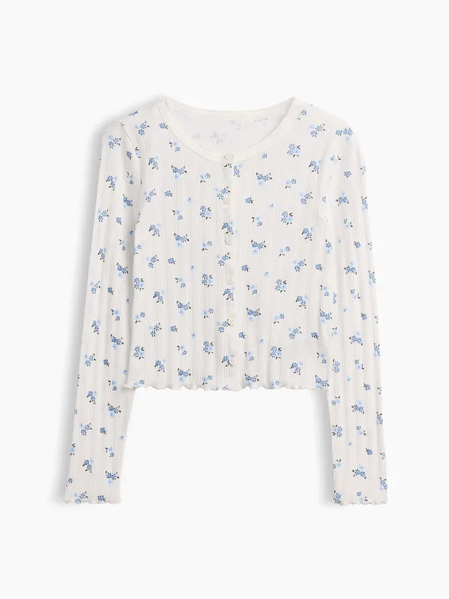 Kinder-Strickjacke aus Baumwolle mit Pointelle-Rippmuster