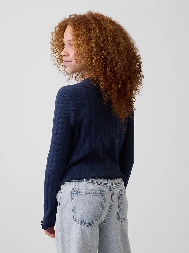 Kinder-Strickjacke aus Baumwolle mit Pointelle-Rippmuster