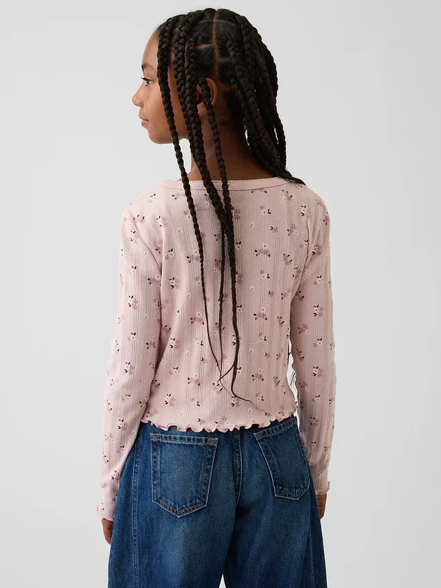 Kinder-Strickjacke aus Baumwolle mit Pointelle-Rippmuster