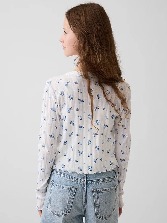 Kinder-Strickjacke aus Baumwolle mit Pointelle-Rippmuster
