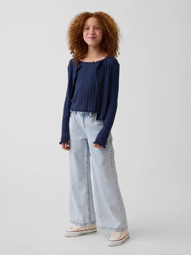 Kinder-Strickjacke aus Baumwolle mit Pointelle-Rippmuster