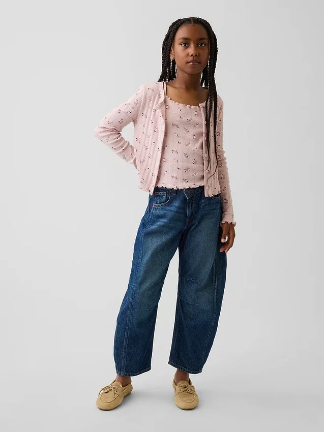 Kinder-Strickjacke aus Baumwolle mit Pointelle-Rippmuster