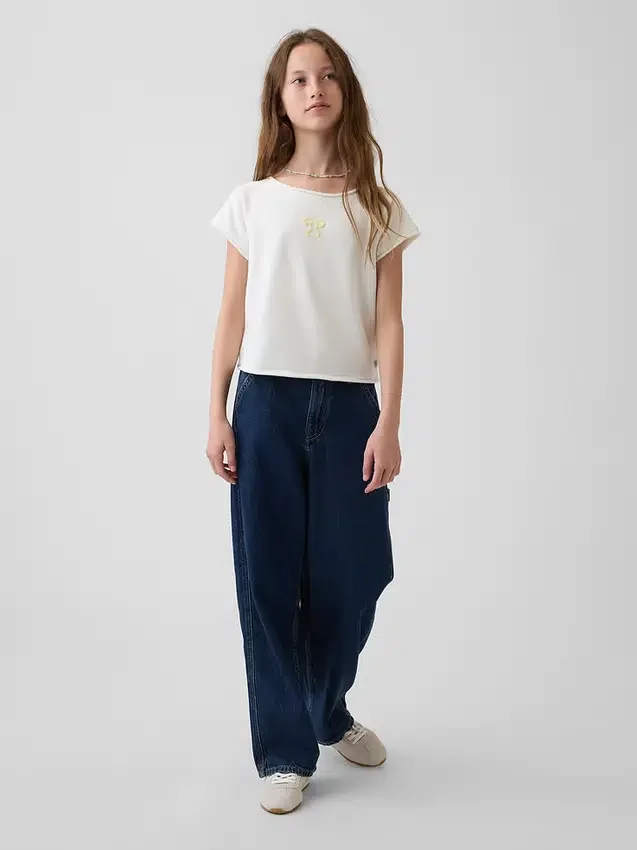Kinder-Sweatshirt aus Vintagesoft-Frottee mit Raglanärmeln und Grafikprint