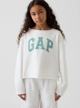Kinder-Sweatshirt „Vintagesoft“ aus Frottee mit weitem Ausschnitt und Logo