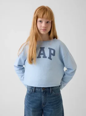 Kinder-Sweatshirt „Vintagesoft“ aus Frottee mit weitem Ausschnitt und Logo
