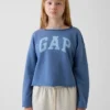 Kinder-Sweatshirt „Vintagesoft“ aus Frottee mit weitem Ausschnitt und Logo