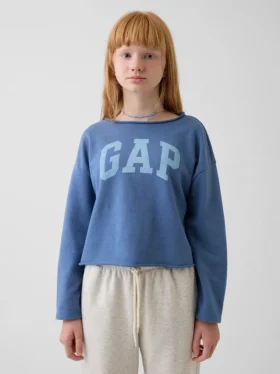 Kinder-Sweatshirt „Vintagesoft“ aus Frottee mit weitem Ausschnitt und Logo