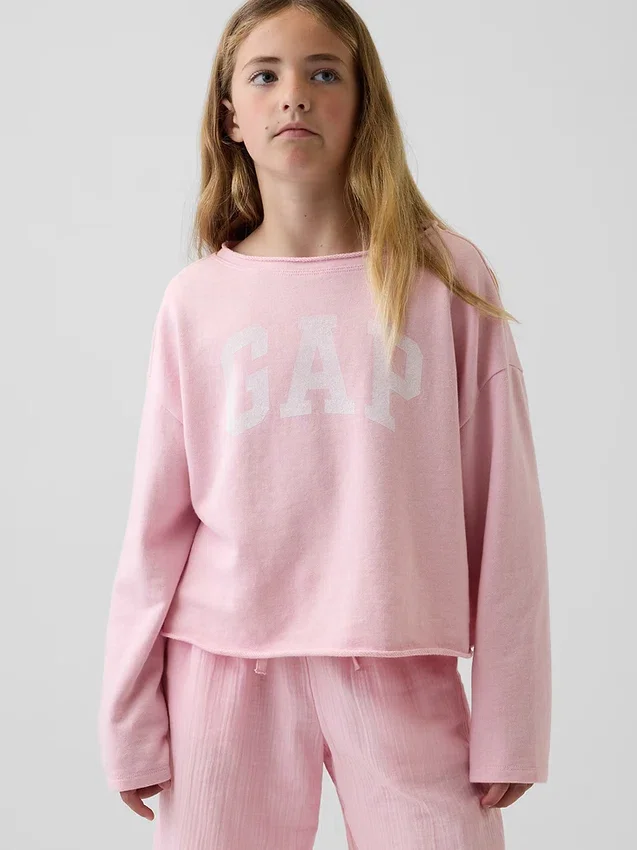 Kinder-Sweatshirt „Vintagesoft“ aus Frottee mit weitem Ausschnitt und Logo