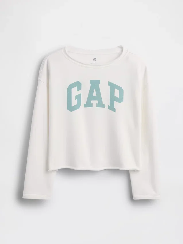 Kinder-Sweatshirt „Vintagesoft“ aus Frottee mit weitem Ausschnitt und Logo