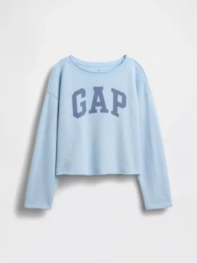 Kinder-Sweatshirt „Vintagesoft“ aus Frottee mit weitem Ausschnitt und Logo