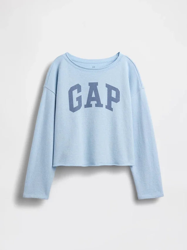 Kinder-Sweatshirt „Vintagesoft“ aus Frottee mit weitem Ausschnitt und Logo