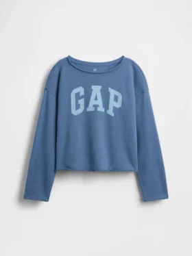 Kinder-Sweatshirt „Vintagesoft“ aus Frottee mit weitem Ausschnitt und Logo