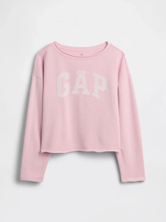 Kinder-Sweatshirt „Vintagesoft“ aus Frottee mit weitem Ausschnitt und Logo