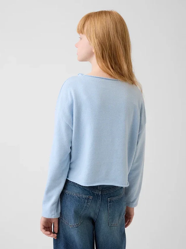Kinder-Sweatshirt „Vintagesoft“ aus Frottee mit weitem Ausschnitt und Logo