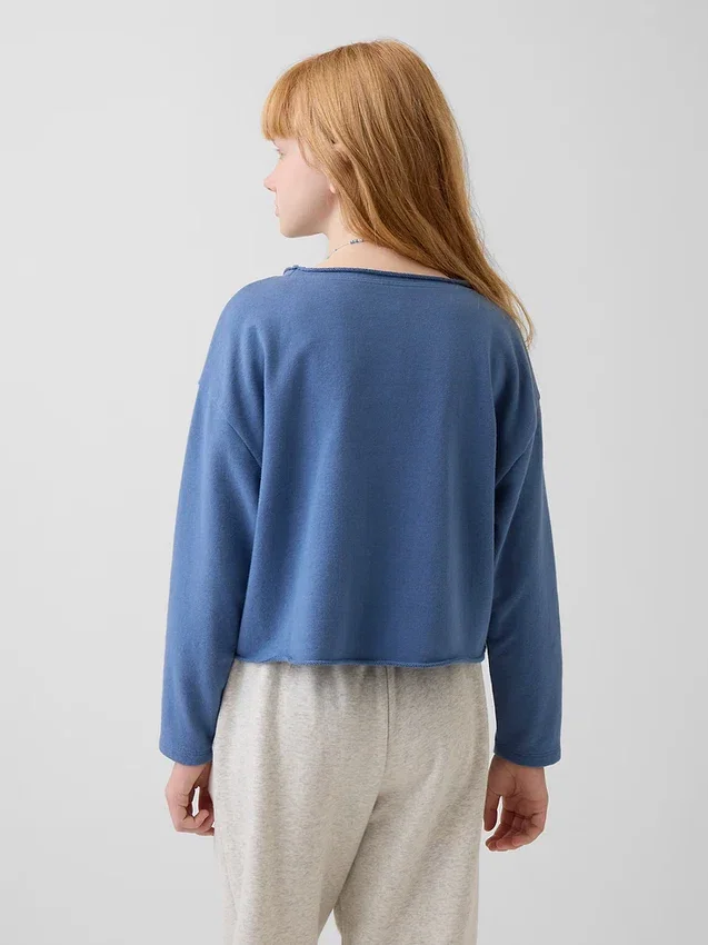 Kinder-Sweatshirt „Vintagesoft“ aus Frottee mit weitem Ausschnitt und Logo