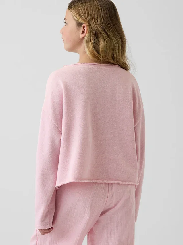 Kinder-Sweatshirt „Vintagesoft“ aus Frottee mit weitem Ausschnitt und Logo