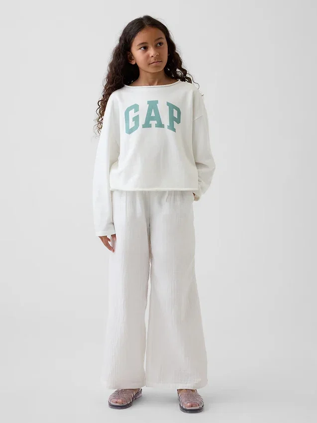 Kinder-Sweatshirt „Vintagesoft“ aus Frottee mit weitem Ausschnitt und Logo
