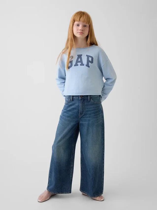 Kinder-Sweatshirt „Vintagesoft“ aus Frottee mit weitem Ausschnitt und Logo