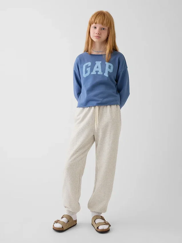 Kinder-Sweatshirt „Vintagesoft“ aus Frottee mit weitem Ausschnitt und Logo