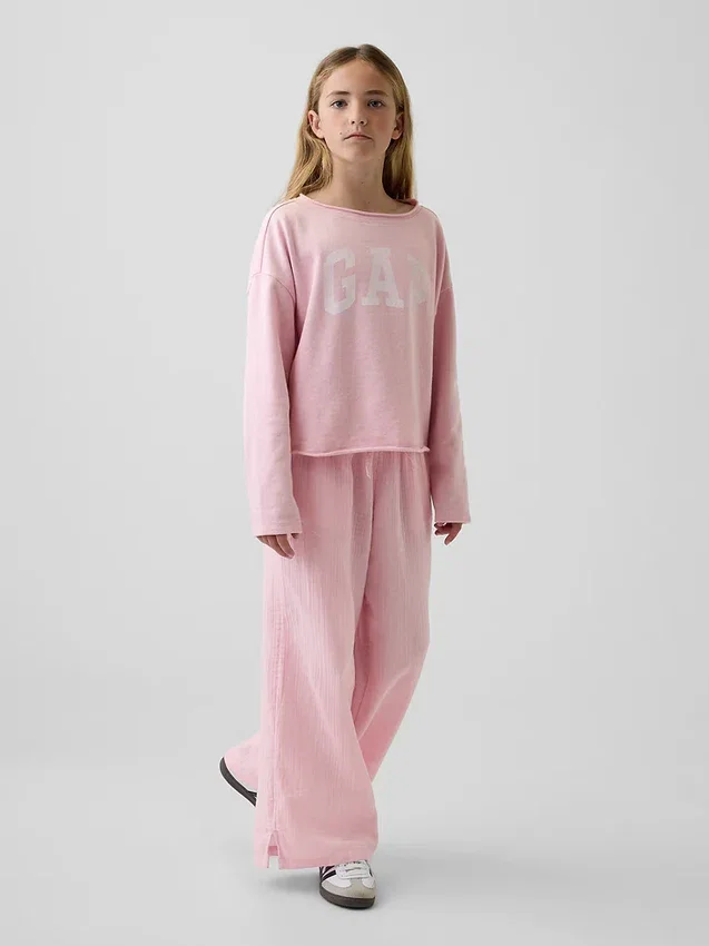 Kinder-Sweatshirt „Vintagesoft“ aus Frottee mit weitem Ausschnitt und Logo