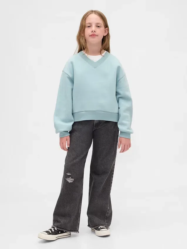 Kinder-Sweatshirt „Vintagesoft“ mit lockerem V-Ausschnitt